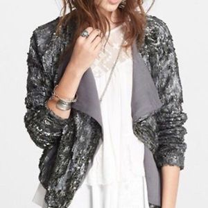 Free people grey sequin drap blazer
